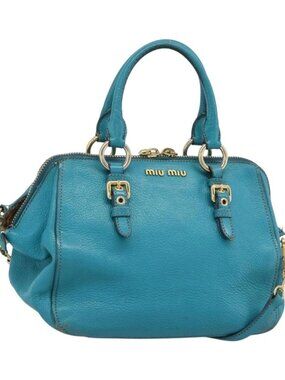 Miu Miu Hand Bag Leather 2way Turquoise Blue Gold Auth 187827